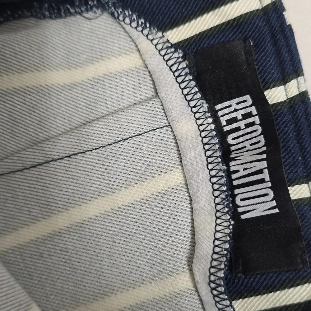 Reformation Chic Striped Navy Trousers